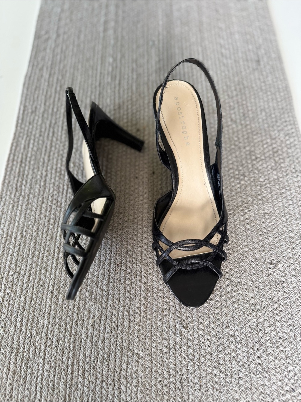 Vintage Apostrophe Taylor Black Leather Strappy Slingback High Heels Size 9.5